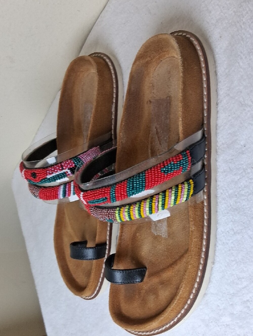Andre Assous Red Beaded Slide Sandals with Multicolor Accents - Picture 4 of 6